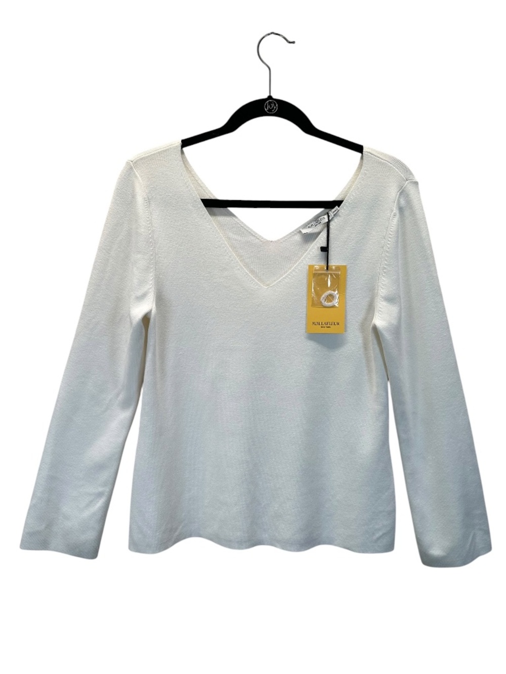 MM Lafleur Kara Top Size M Cream Minimalist Quiet Luxury Knit V-Neck Blouse FLAW
